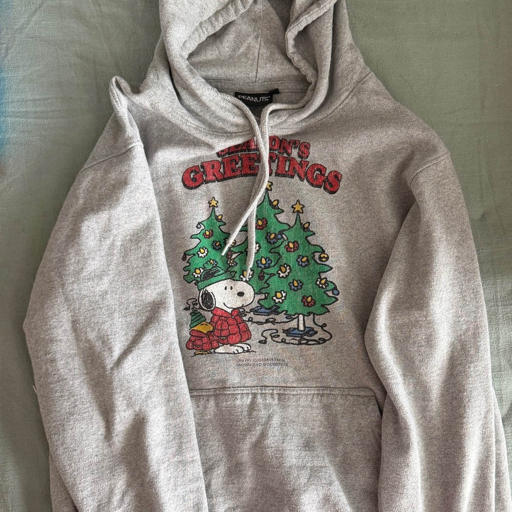 Peanuts Gray Hoodie with Snoopy and Christmas Tree